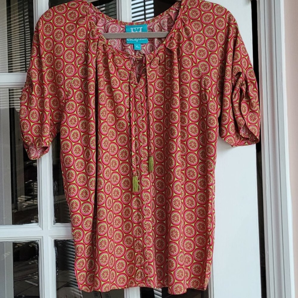 Escapada Button Down Beaded tassel Blouse Size XL
